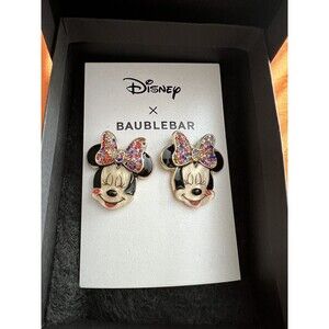 Disney X BaubleBar Minnie Mouse Earrings  Kiss Crystal Rainbow Bow NEW